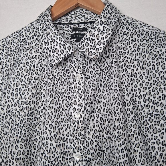 Talbots Tops - Talbots Blouse Women 14 Gray Black Leopard Print Long Sleeve Cat Animal Button